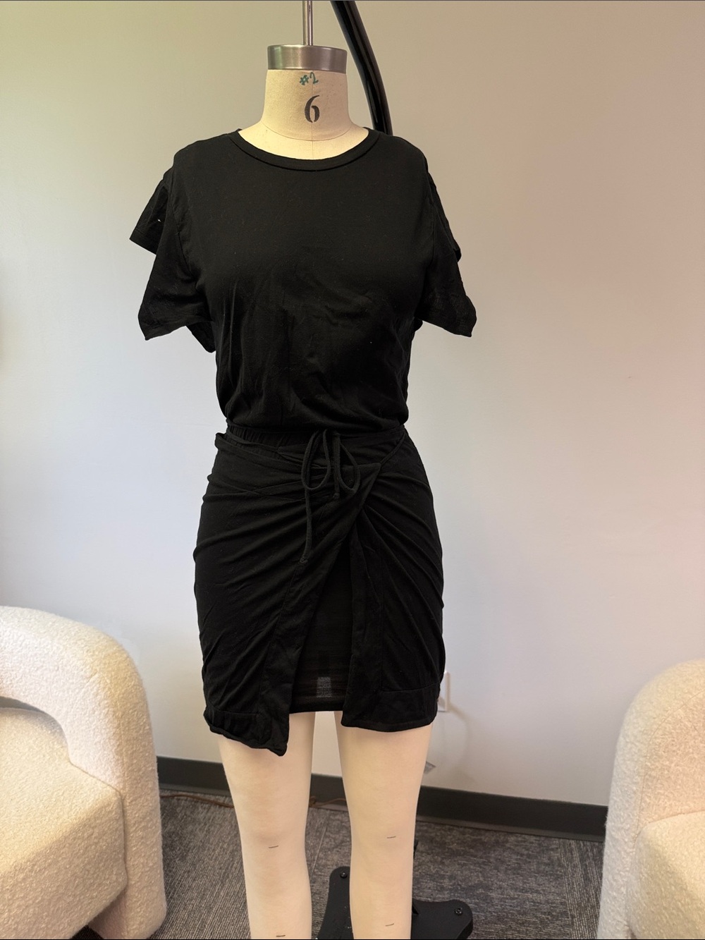 Isabel Marant Black Ruched Drawstring Mini Dress